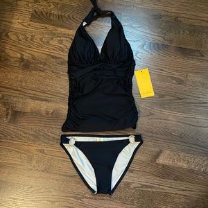 NWT St. John Plunge Ruched Black Tankini Set 4